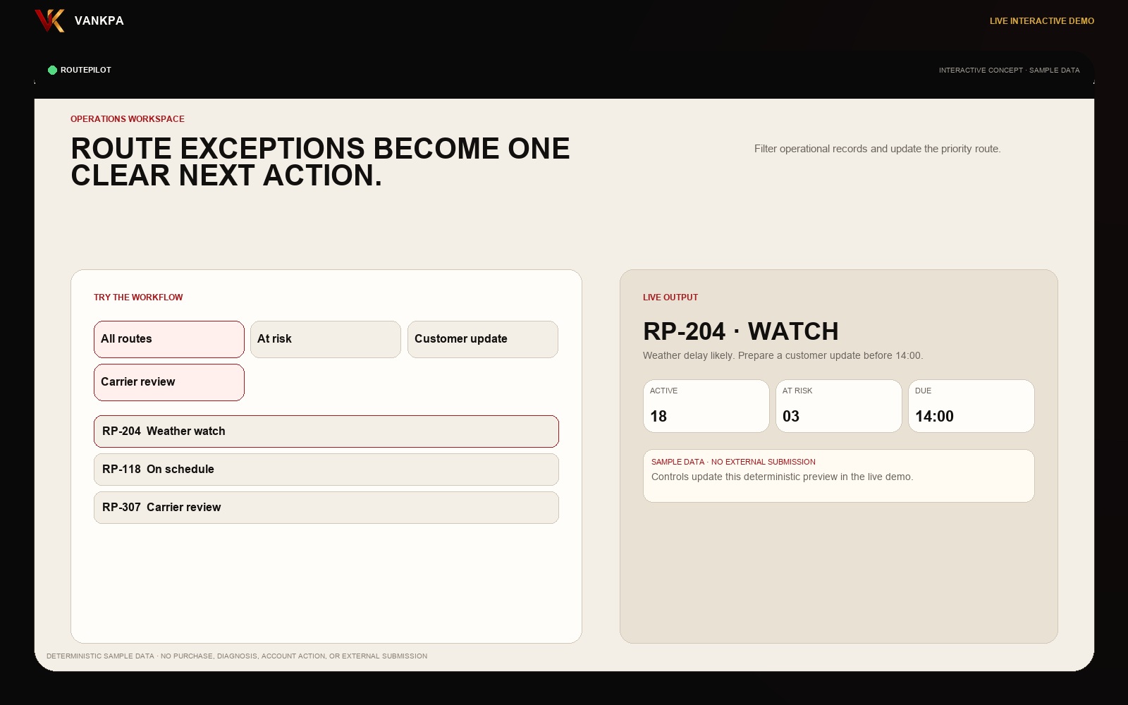 RoutePilot working responsive concept preview