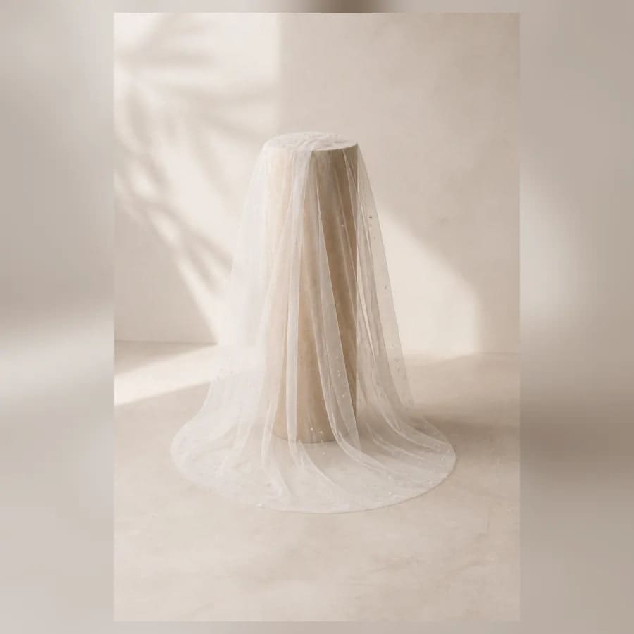 Celeste Pearl Veil — close craftsmanship view showing construction and finish