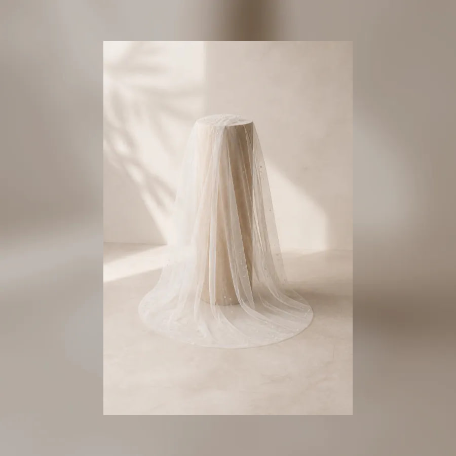 Celeste Pearl Veil — material detail showing texture, scale, and tonal character