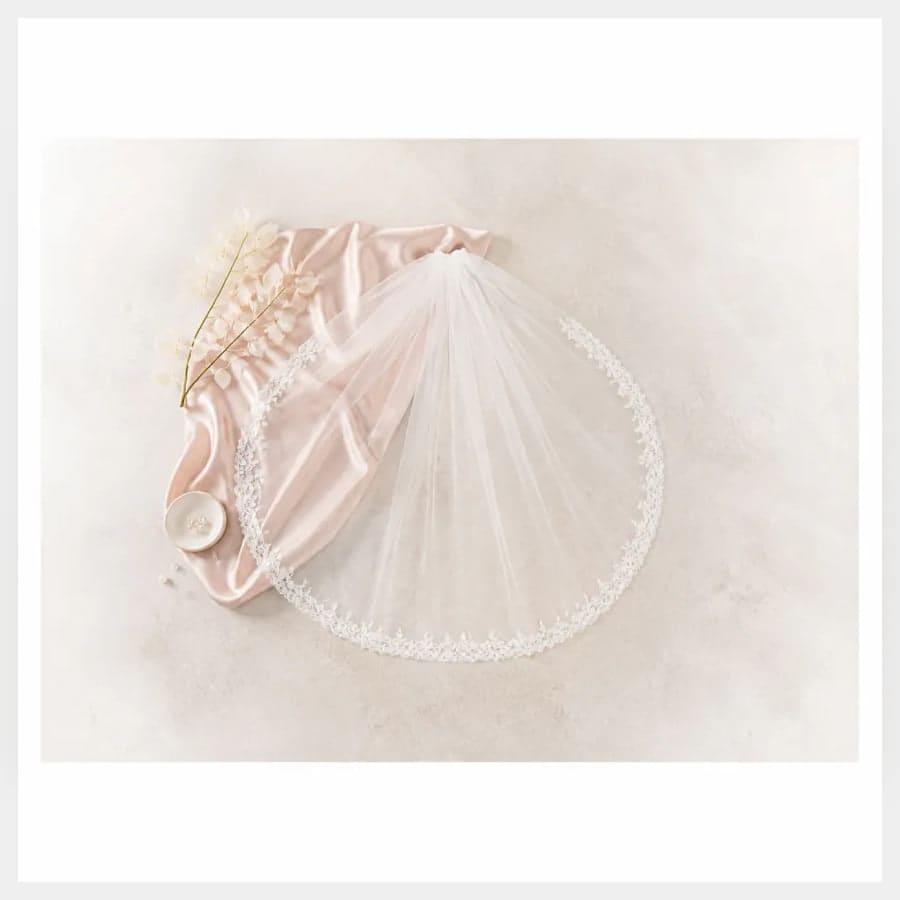Evangeline Lace-Edge Veil — close craftsmanship view showing construction and finish