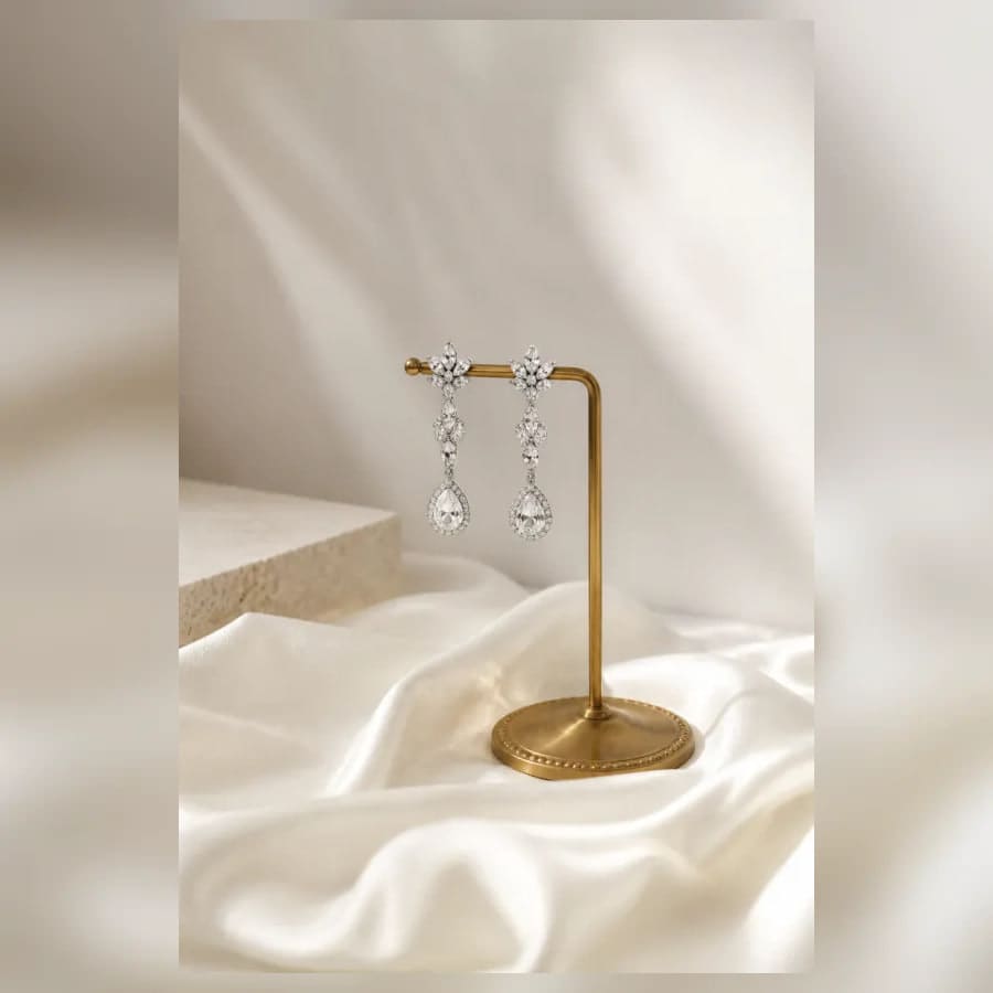 Isla Crystal Drop Earrings — close craftsmanship view showing construction and finish