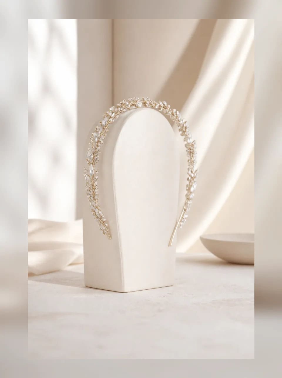 Liora Crystal Headband — complete product view showing its overall form and proportion in Warm gold
