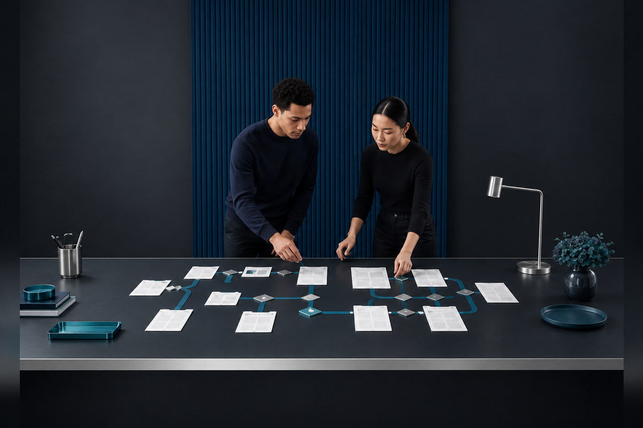 An analyst selecting three essential data cards from a larger set