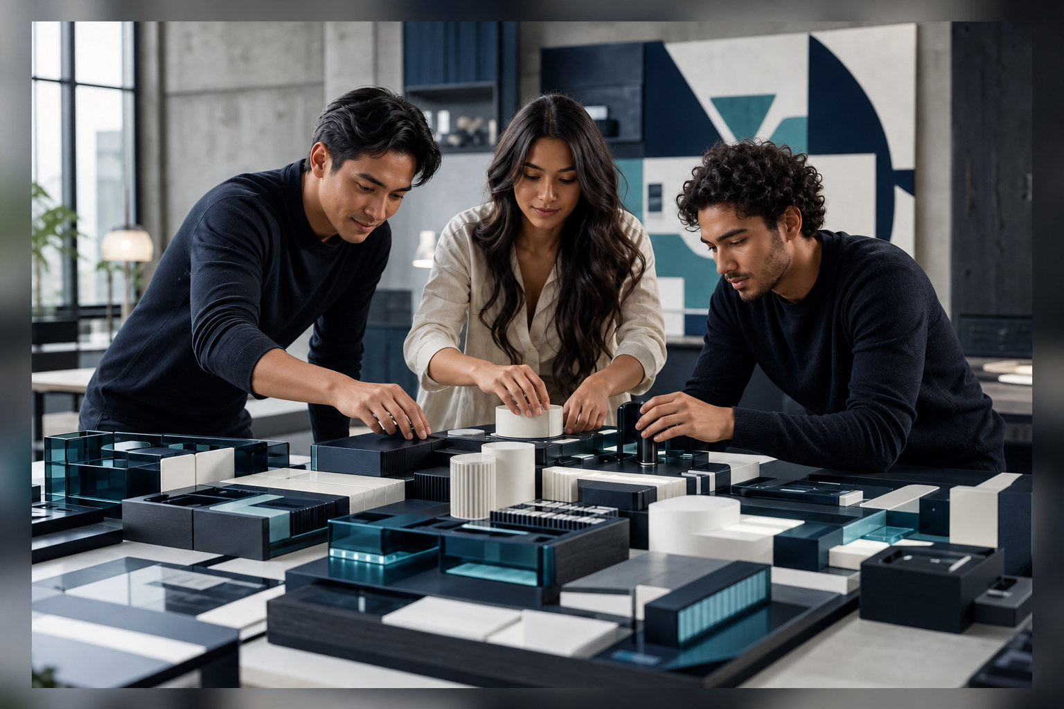 A young cross-functional team assembling modular business capabilities around a stable shared digital core