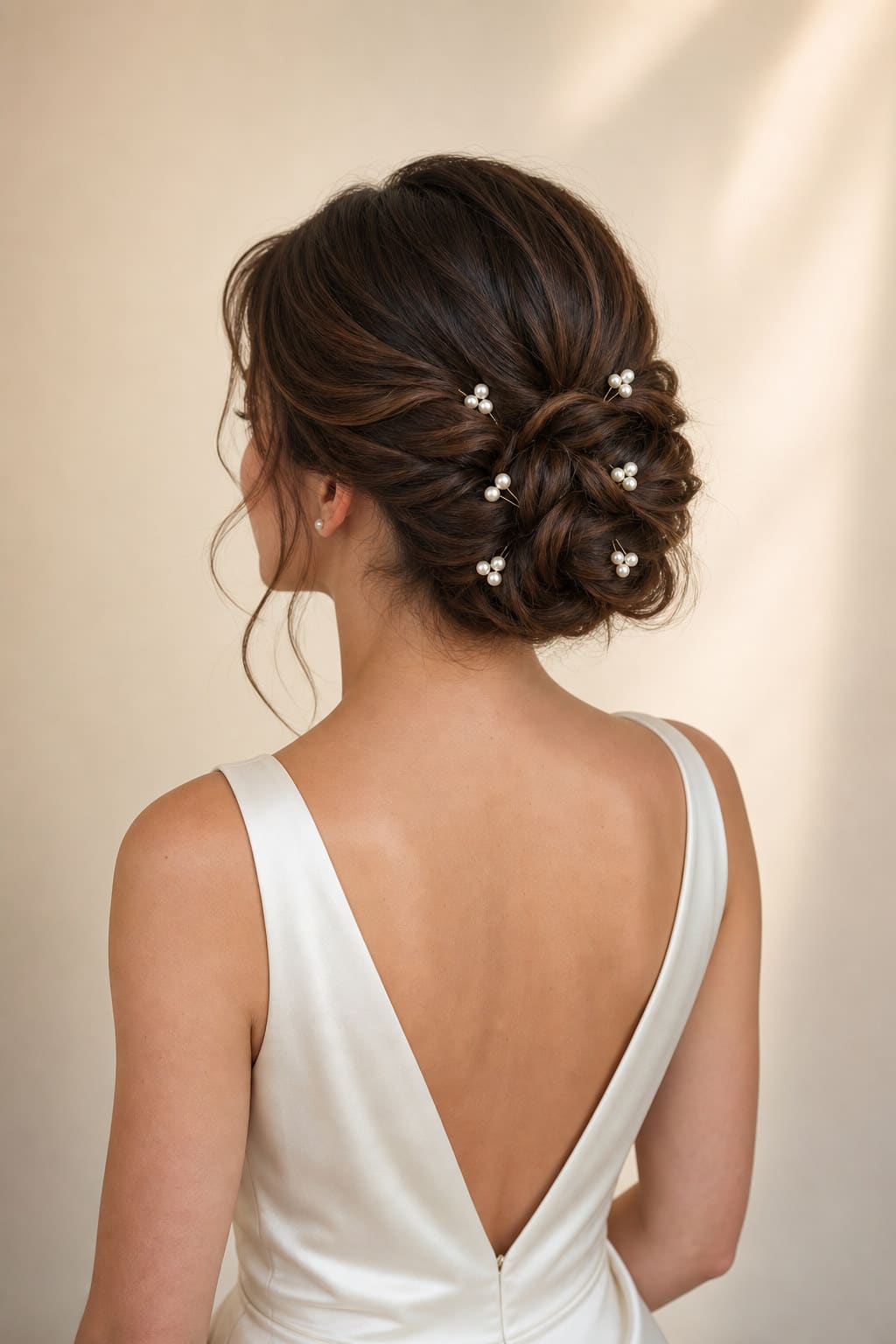 Rosalie Pearl Hair Pins — editorial in-context view showing hand-wired pearl-style clusters on fine tonal pins
